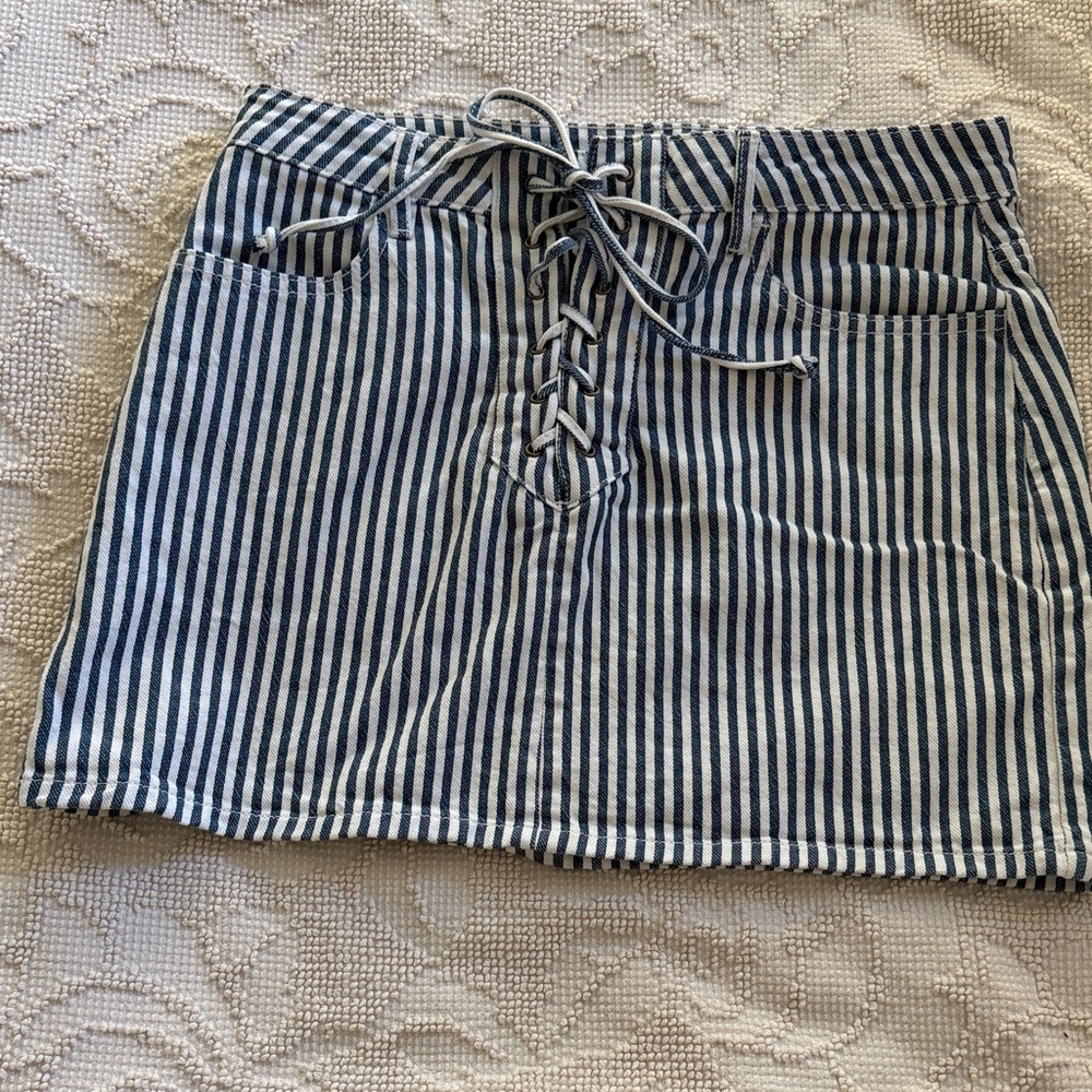 PacSun Blue and White Striped Mini Skirt